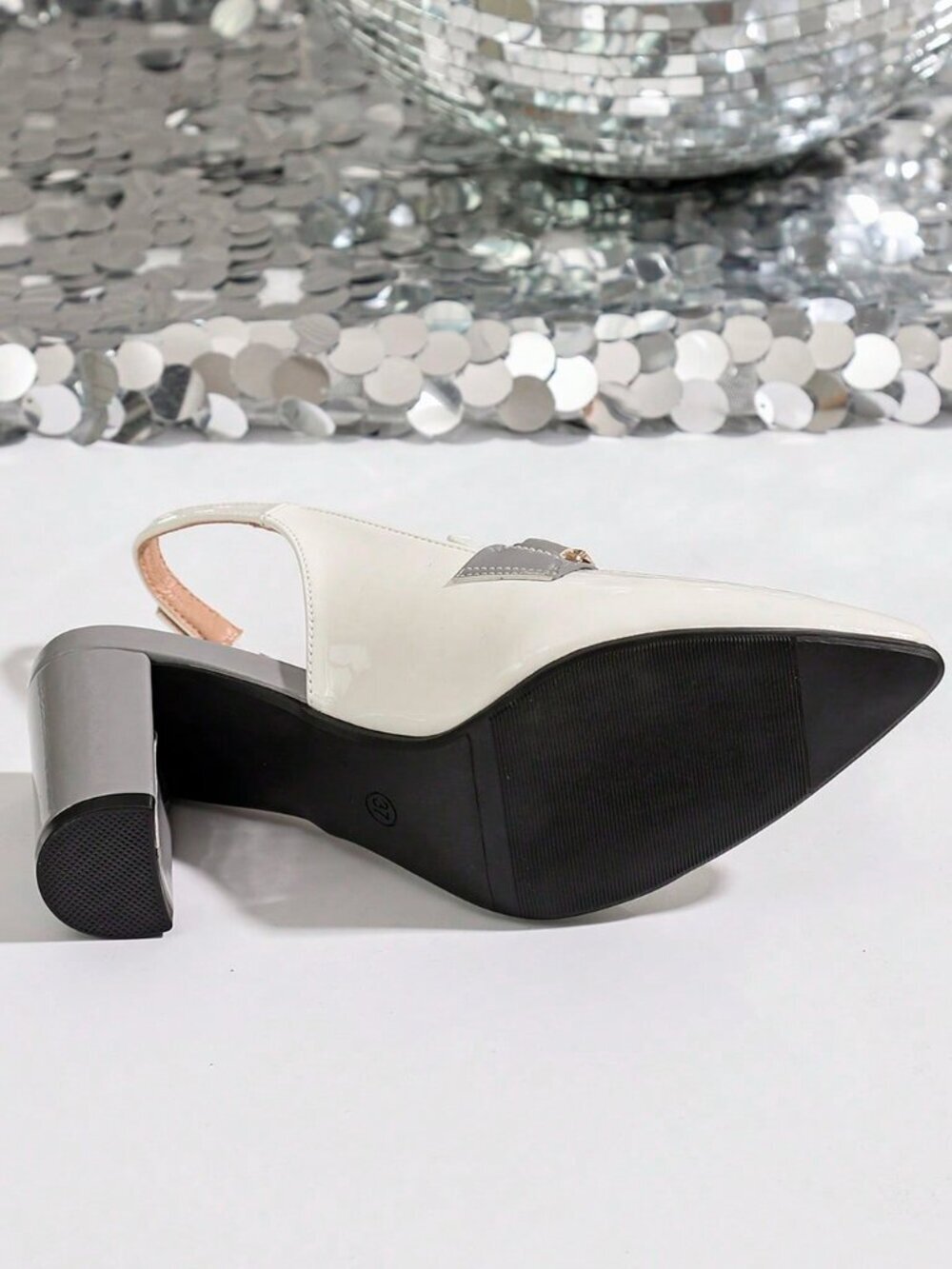 Grey Casual Chunky Heel Women's Pointed Toe Ankle Strap Sandals with Buckle - Picture 9 of 9